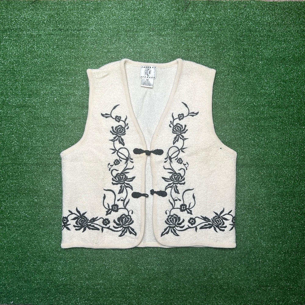 Vintage Wool Black Floral Vest